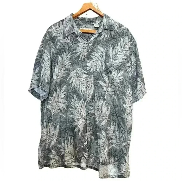 Batik Bay Men’s Hawaiian Palm Button Down Gray Size L - Picture 1 of 3